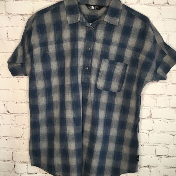 The North Face Tanami Women's Blue Plaid Short Sleeve 1/2 Button Front Shirt  SP - Picture 6 of 7